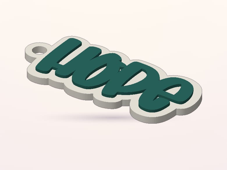 Example of the Custom Name Keychain customized and rendered as a 3D print